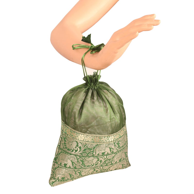 Touchstone Drawstring Bags Traditional Indian Handcrafted in Elephant Pattern Brocade fabric. Perfect for Gifts Jewelry Weddings Sweet Distribution Set of 6 Vibrant Multicolor Pouches Purses Potli. - Image 3